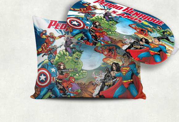 Kit Almofada e Mascara de Dormir Super Heróis Marvel