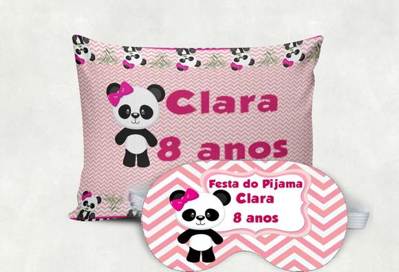 Kit Almofada e Mascara de Dormir Ursinho Panda Rosa