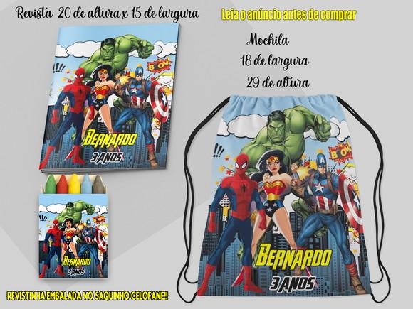 Kit Colorir da Liga da Justiça Revista +giz e Mochilinha