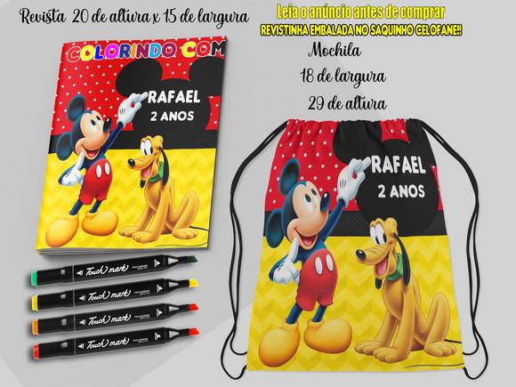 Kit Colorir do Mickey e Pluto Mochilinha+revista+canetinhas