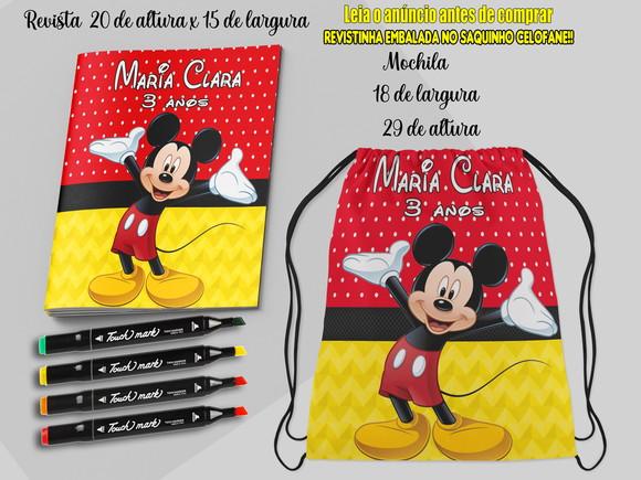 Kit Colorir do Mickey Revista +canetinha+mochilinha