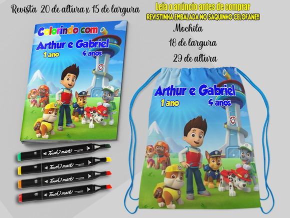 Kit Colorir Patrulha Canina Revista+canetinhas+mochila