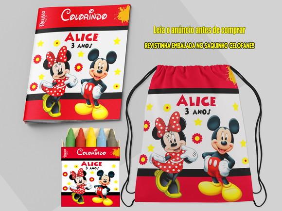 Kit com Revista Paracolorir e Mochilinha da Minnie e Mickey