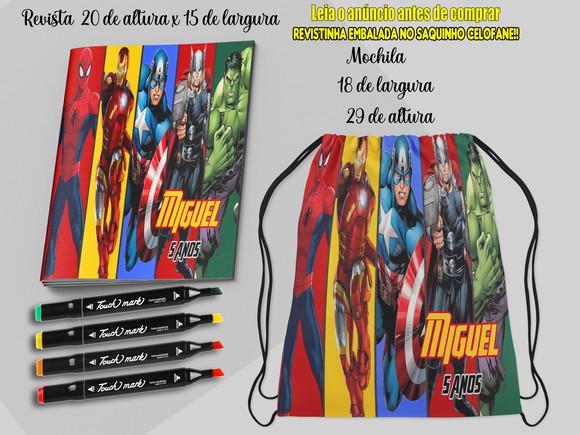Kit Colorir Vingadores Marvel Mochilinha e Revista+canetinha