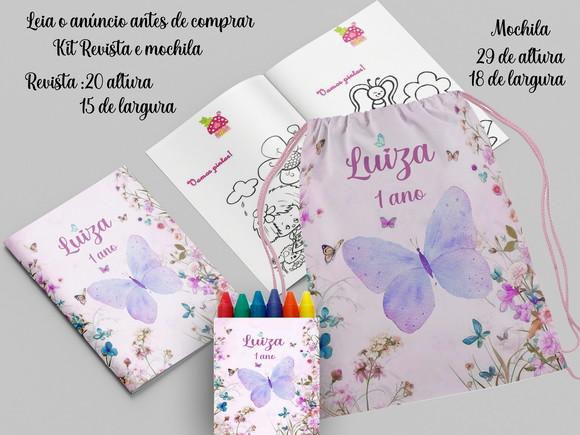 Kit de Colorir Jardim das Borboletas Revista e Giz +mochila