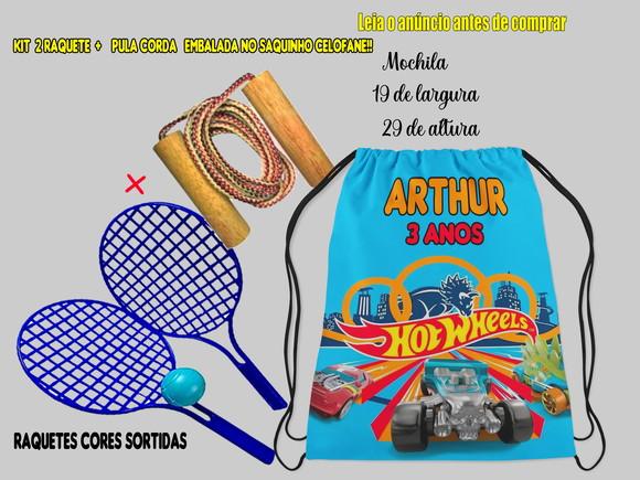 Kit Hot Wheells Mochila + Par de Raquete + Pula Corda
