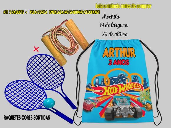Kit Hot Wheells Mochila + Par de Raquete + Pula Corda
