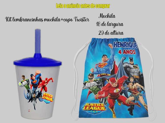 Kit Lembrancinhas da Liga da Justiça Mochilinha+ Copo