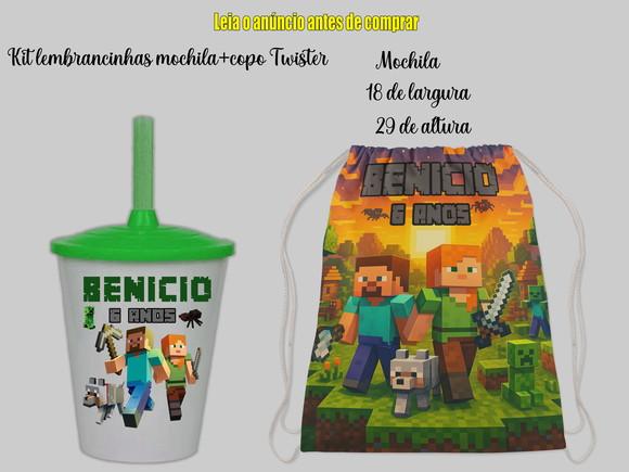 Kit Lembrancinhas do Minecraft Mochilinha e Copo