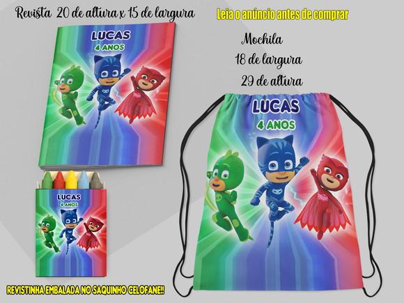 Kit Lembrancinhas Mochila e Revista Colorir + Giz de Cera