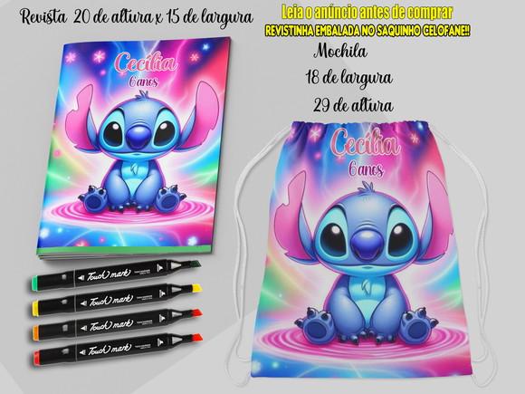 Kit Mochila +revista de Colorir do Sticth + Canetinhas