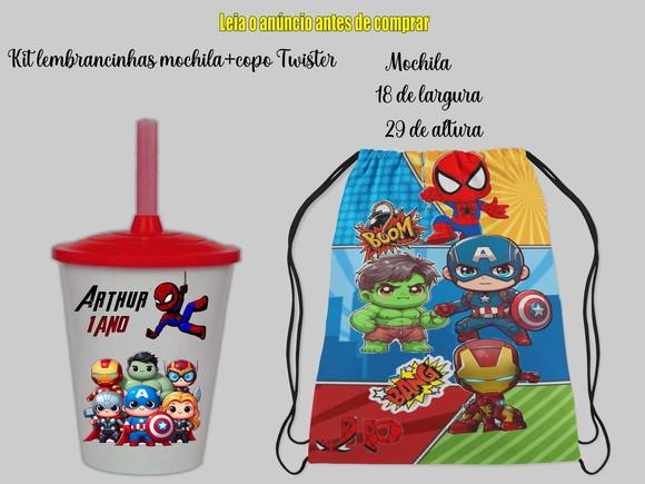 Kit Lembrancinhas Super Herois Baby Mochilinha + Copo