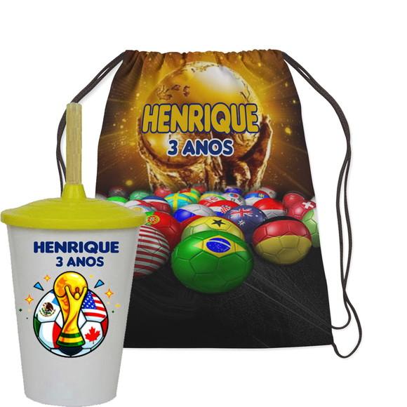 Kit Mochila e Copo para Lembrancinhas Copa do Mundo Paìses