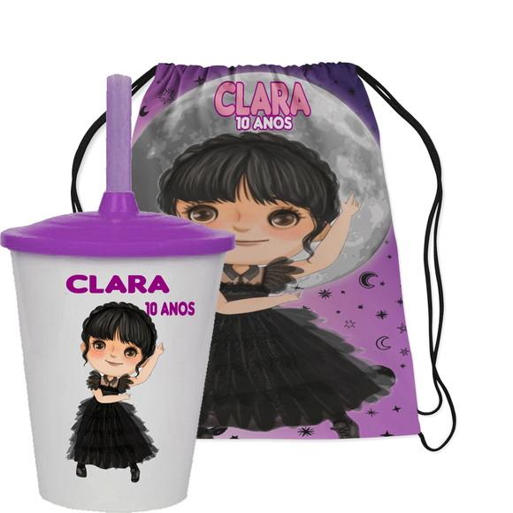 Kit Mochila e Copo para Lembrancinhas da Wandinha