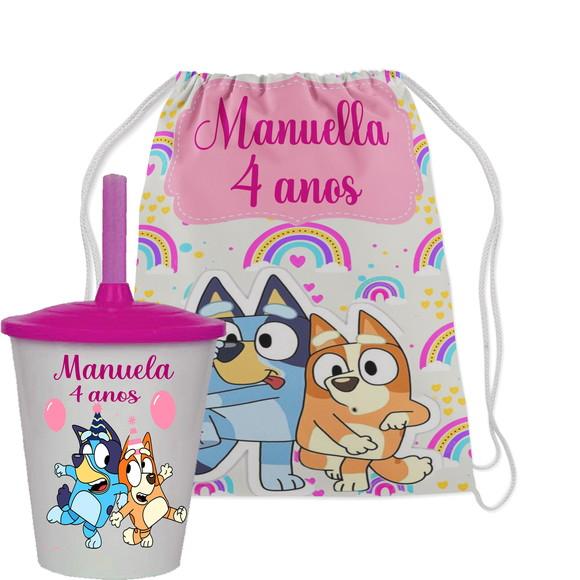 Kit Mochila e Copo Twister Bluey e Bingo Lembrancinhas