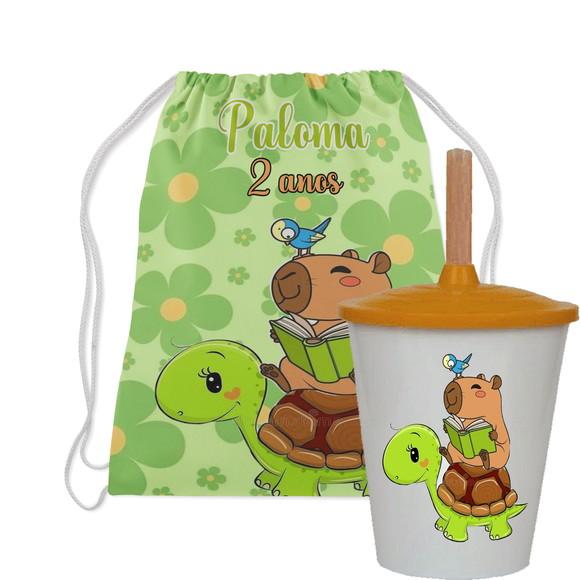 Kit Mochila e Copo Twister Lembrancinhas Capivara