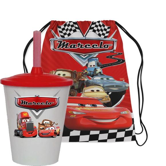 Kit Mochila e Copo Twister Personalizado Carros Disney