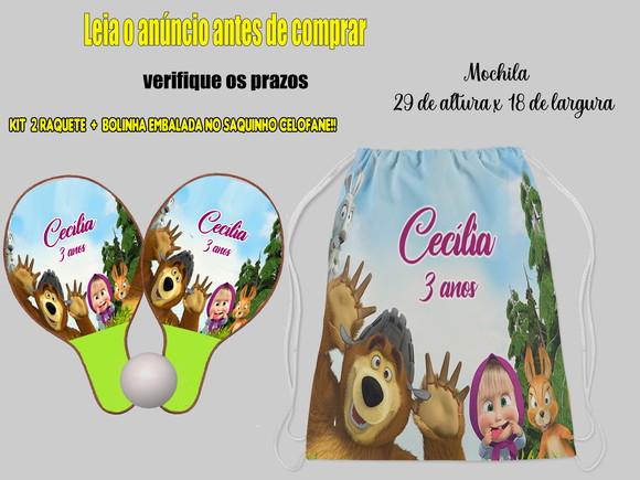 Kit Mochila e Raquete de Ping Pong da Marsha e o Urso