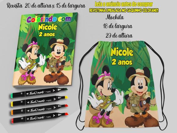 Kit Mochila e Revista+canetinha do Mickey Safari