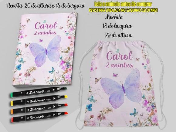Kit Mochilinha +revista de Colorir Jardim das Borboletas