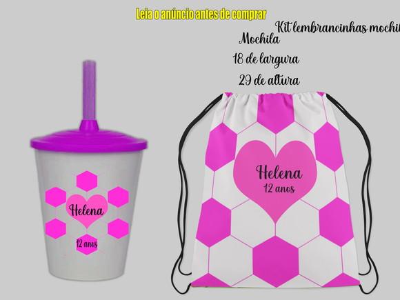 Kit Mochilinha e Copo Twister Futebol Meninas