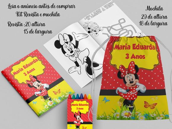 Mochila e Revista de Colorir com a Minnie Vermelha