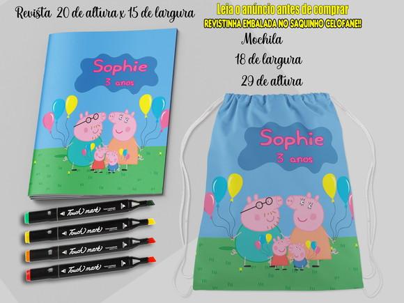 Mochilinha + Revista Colorir com Canetinha Pepa