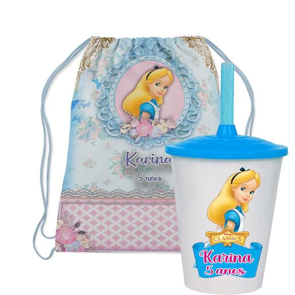 Mochilinha e Copo Twister da Alice no Pais das Maravilhas