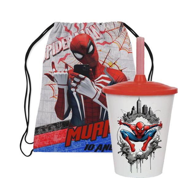 Mochilinha e Copo Twister para Lembrancinhas do Homem Aranha