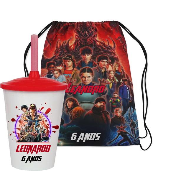 Mochilinha e Copo Twister para Lembrancinhas Stranger Things