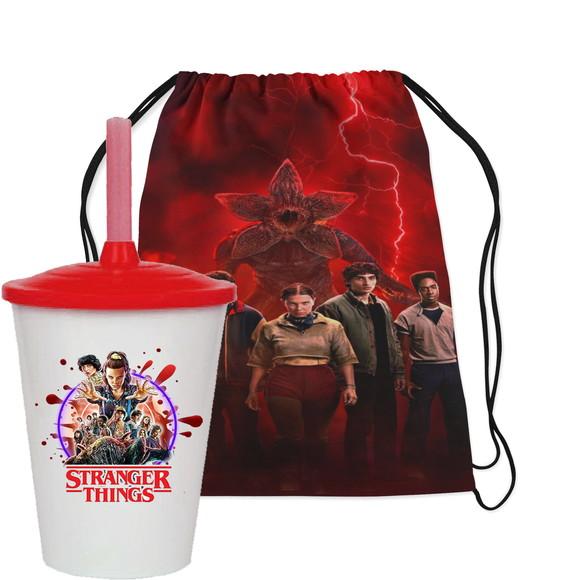 Mochilinha e Copo Twister para Lembrancinhas Stranger Things