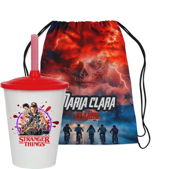 Mochilinha e Copo Twister para Lembrancinhas Stranger Things
