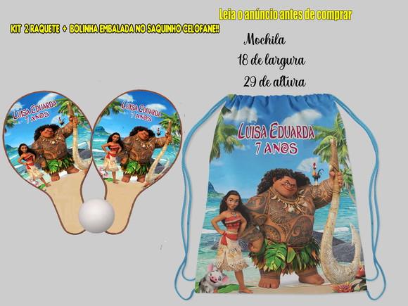 Mochilinha e Raquete Ping Pong para Lembrancinhas da Moana