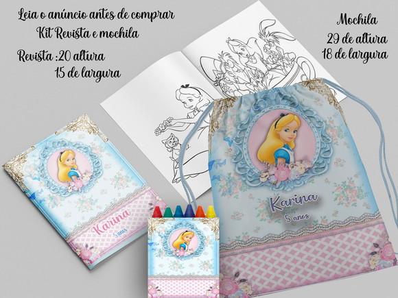 Mochilinha e Revista de Colorir Lembrancinhas  Alice no Pais das
