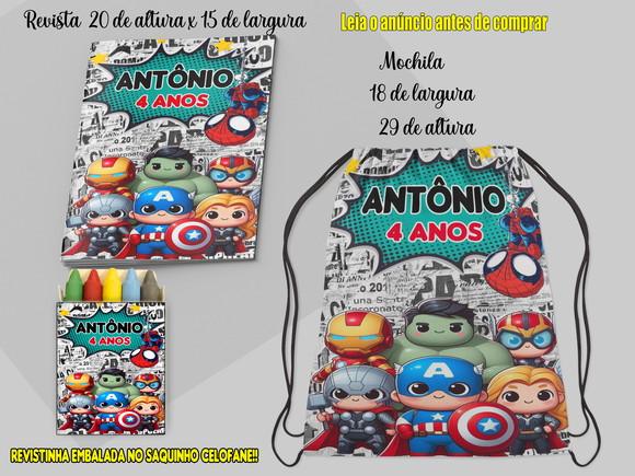 Mochilinha e Revista de Colorir +giz de Cera Vingadores Baby