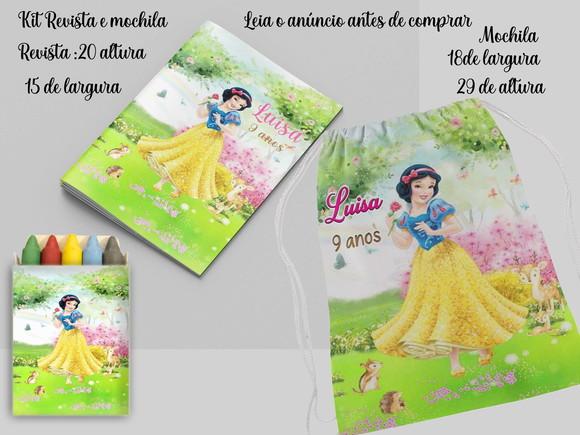 Mochilinha e Revista de Colorir da Branca de Neve