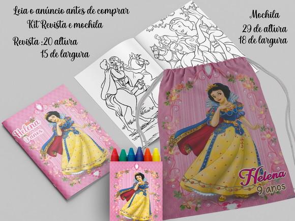 Mochilinha e Revista de Colorir da Branca de Neve