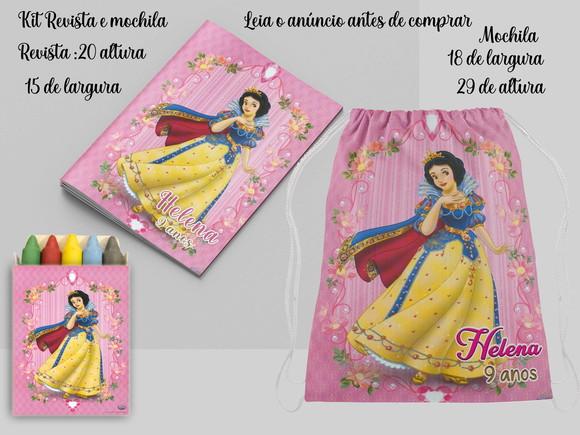 Mochilinha e Revista de Colorir da Branca de Neve