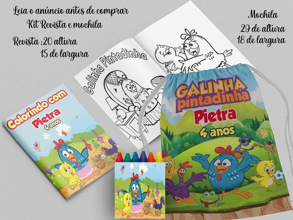 Mochilinha e Revista de Colorir da Galinha Pintadinha