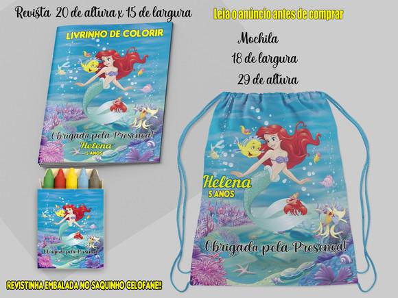 Mochilinha e Revista de Colorir da Sereia Ariel