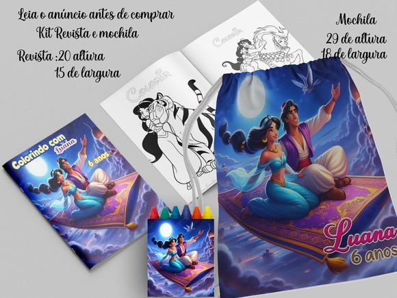 Mochilinha e Revista de Colorir do Aladim