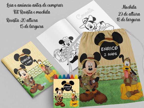 Mochilinha e Revista de Colorir do Mickey Safari