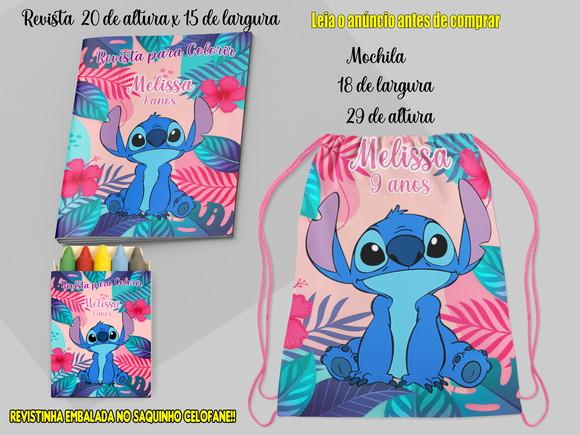 Mochilinha e Revista de Colorir do Stitch