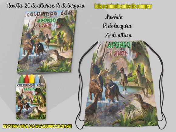 Mochilinha e Revista de Colorir dos Dinossauros