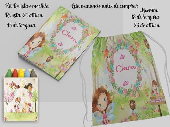 Mochilinha e Revista de Colorir Jardim das Fadas