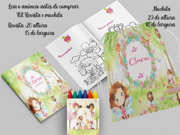 Mochilinha e Revista de Colorir Jardim das Fadas