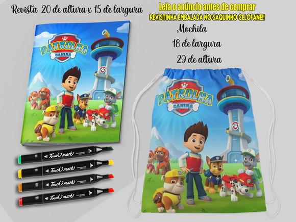 Mochilinha e Revista de Colorir+canetinhas Patrulha Canina