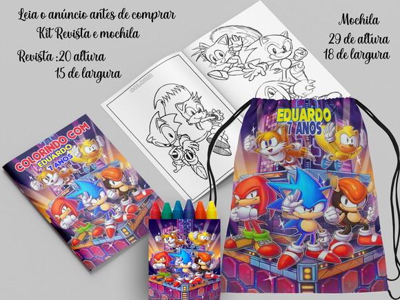 Mochilinha e Revistinha com Giz de Cera do Sonic