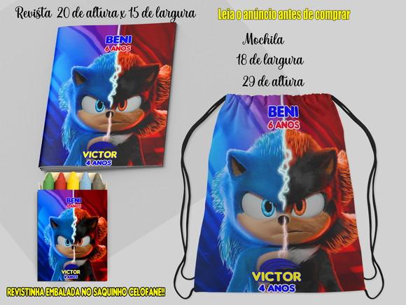 Mochilinha e Revistinha com Giz de Cera do Sonic