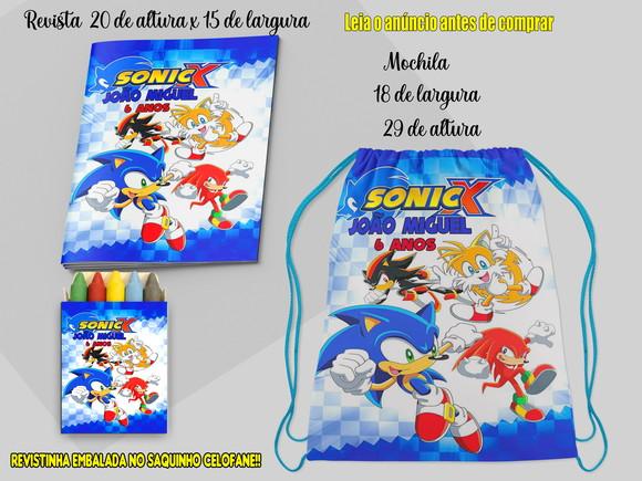 Mochilinha e Revistinha com Giz de Cera do Sonic